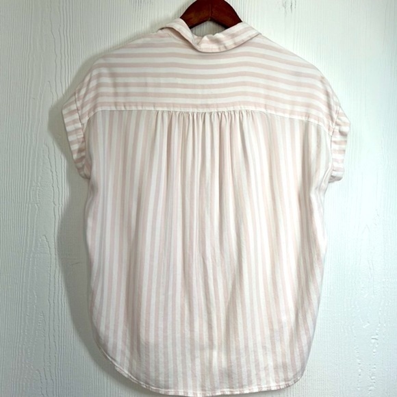 Madewell - Central Pink And White Soft Striped Button Down Rolled Sleeve Top SM - Picture 10 of 11